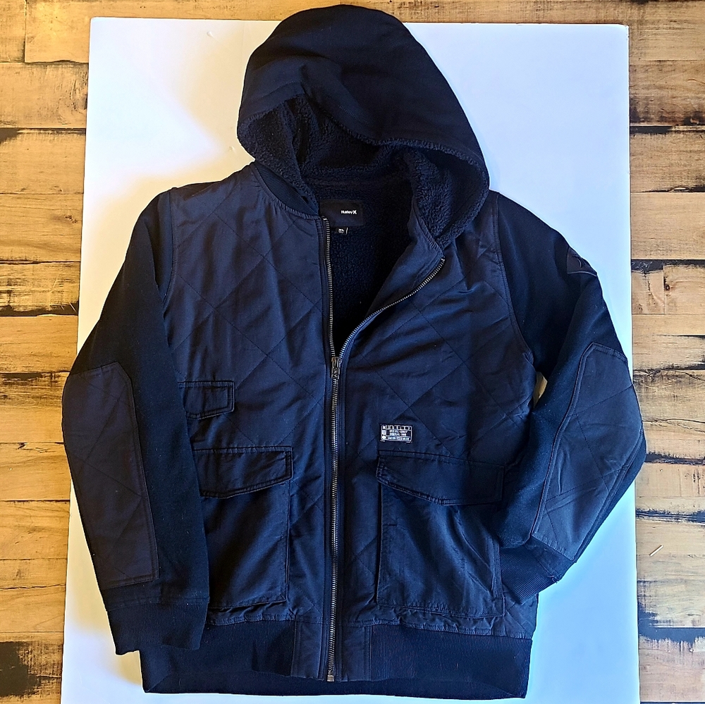 Hurley Men's  Black Quilted Deluxe Hoodie Jacket Size XL